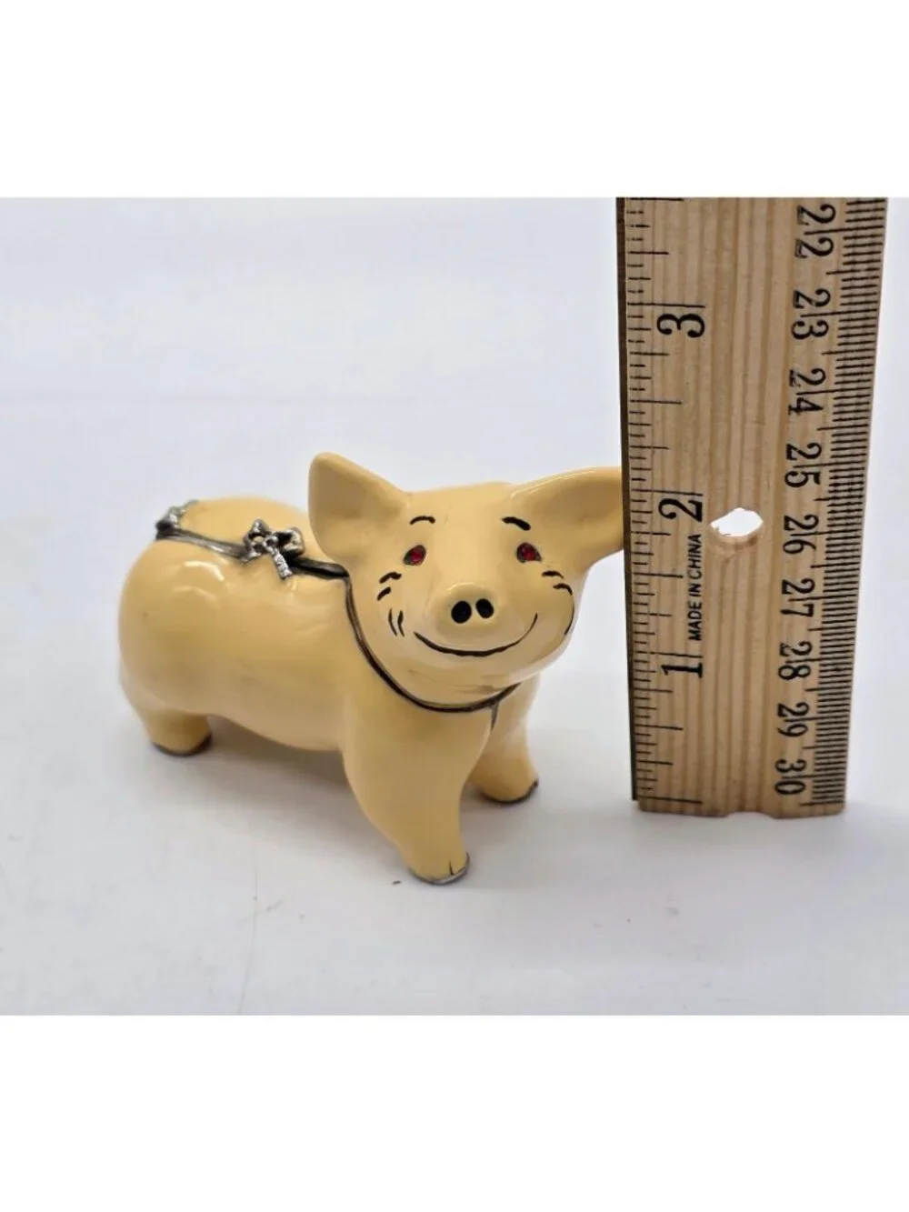 Enamel Hinged Pig Trinket Box Magnetic Closure Vintage Farmhouse Country Swine